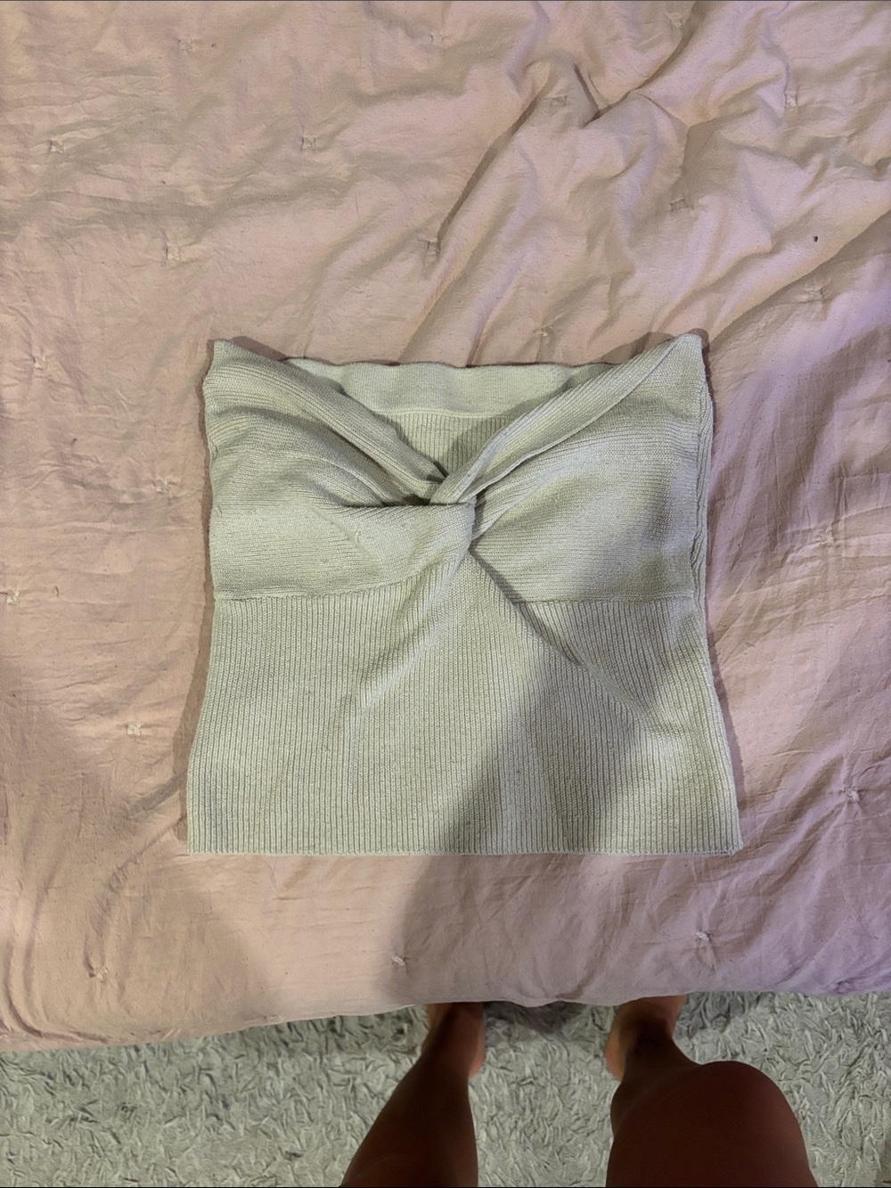 Twist-Front Knit Tube Skirt in Light Beige